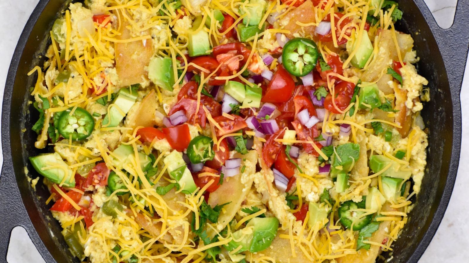 Tex mex migas in a pan.