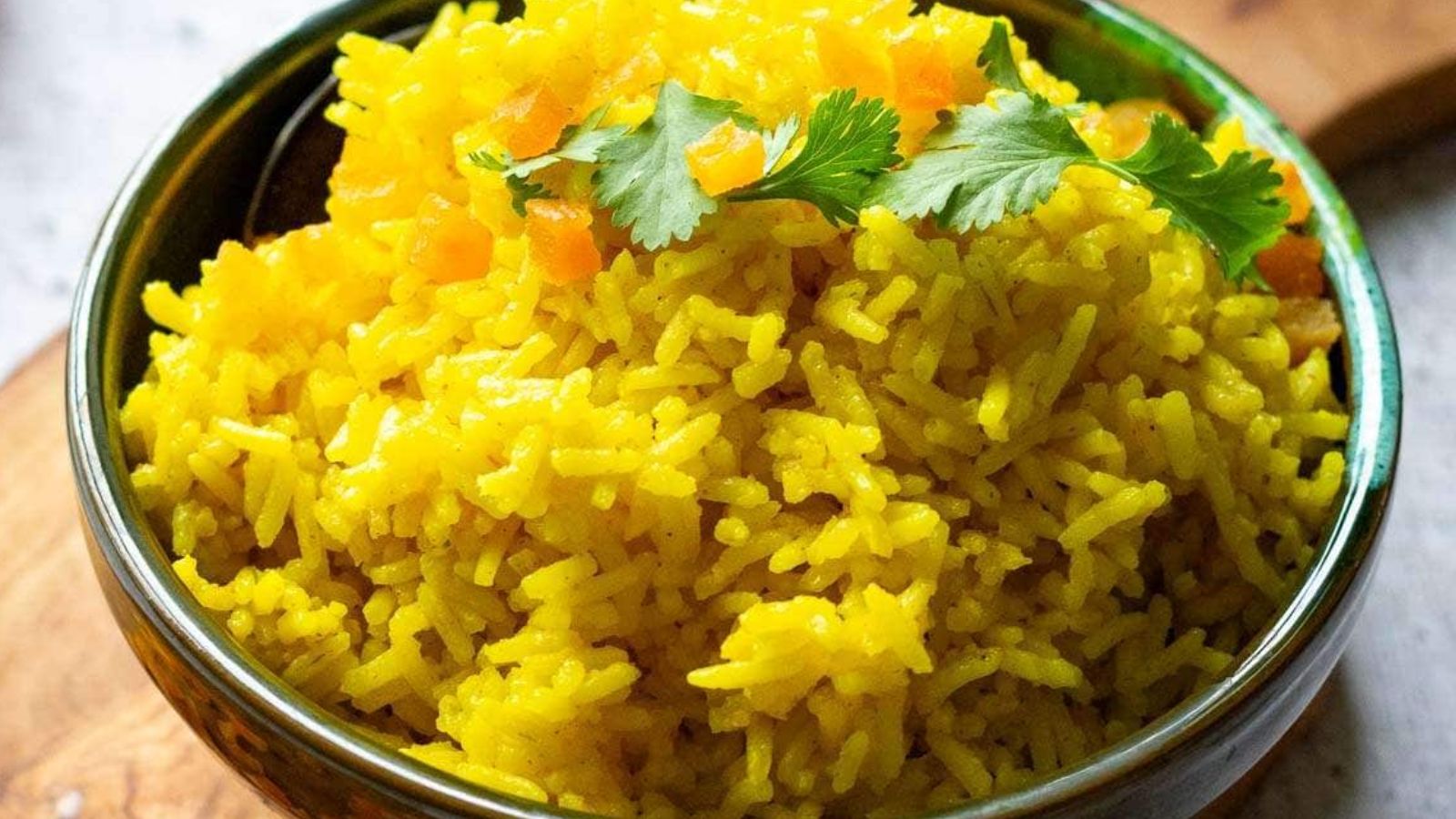Turmeric rice in a bowl.