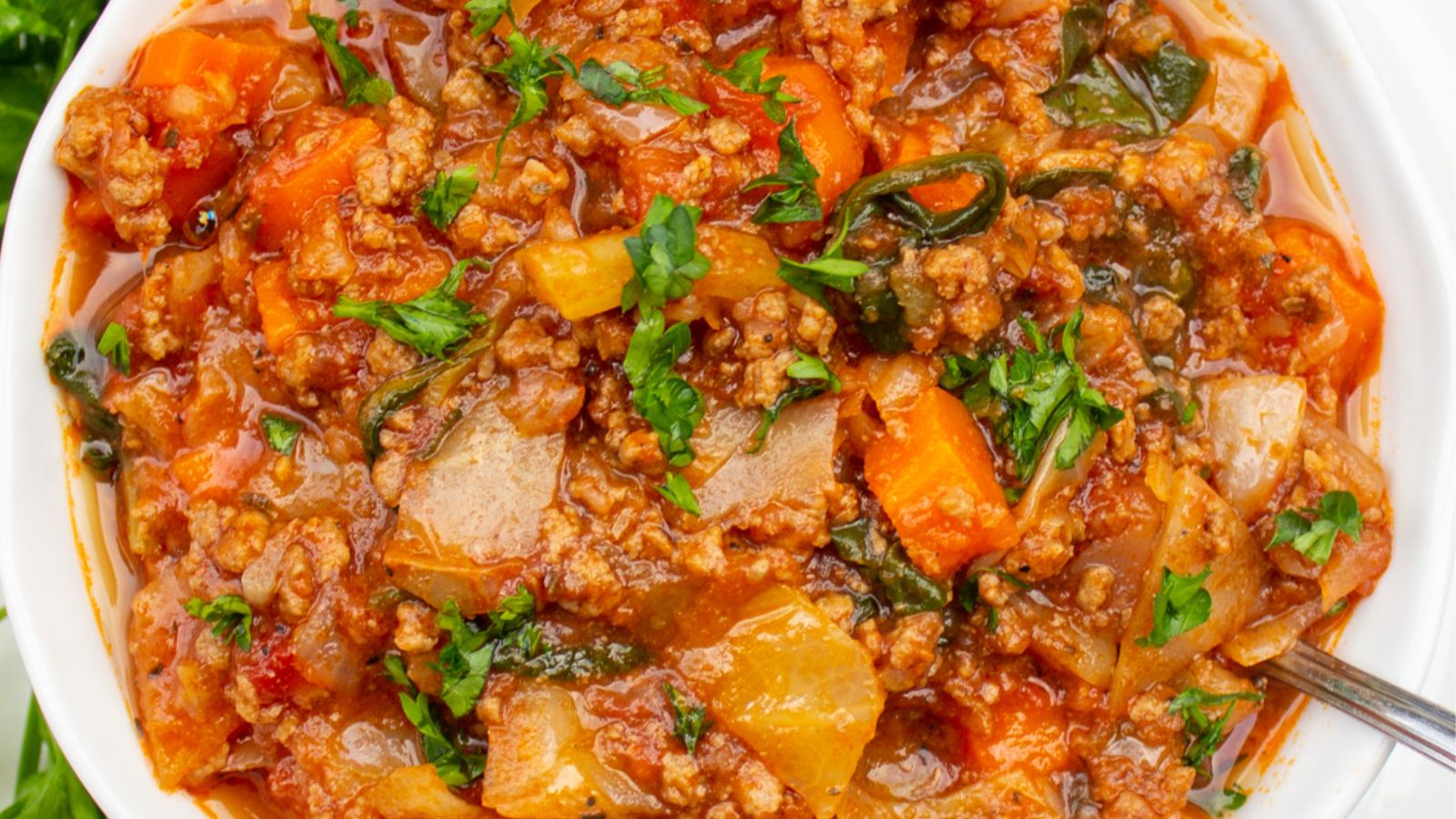 Unstuffed cabbage roll in a bowl.
