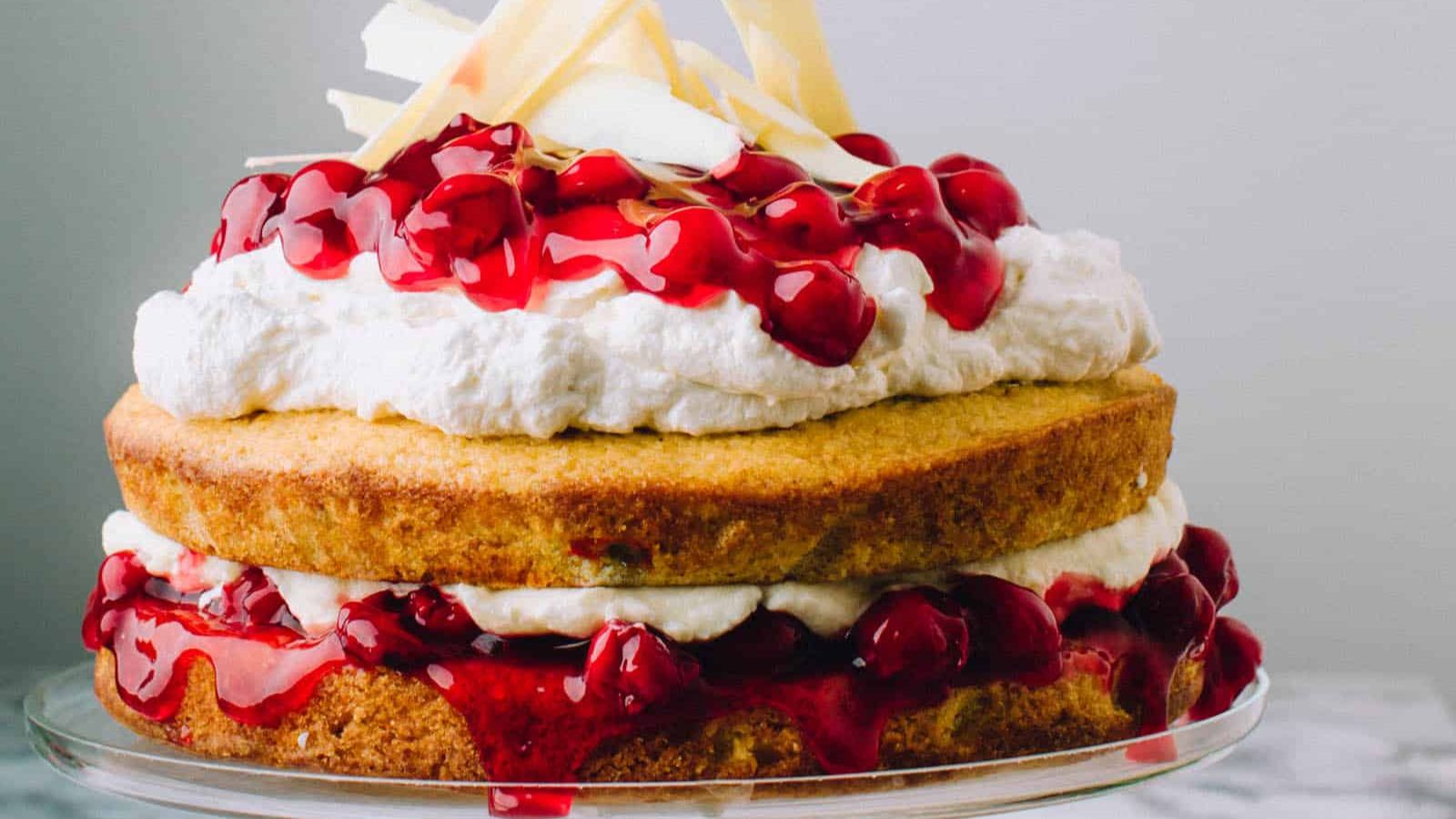 White forest cake close up shot.