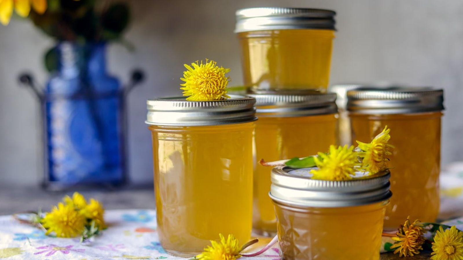 Dandelion jelly in jars.