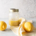 Jar with honey lemon dressing.