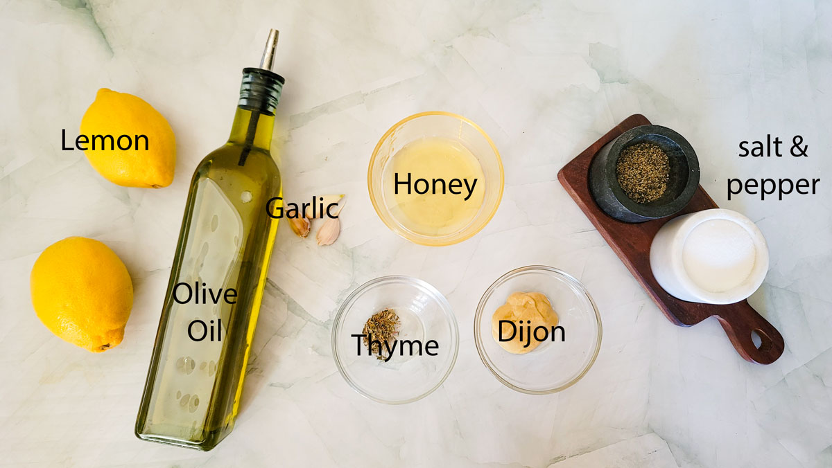 Lemon vinaigrette Pinterest image with text overlay.
