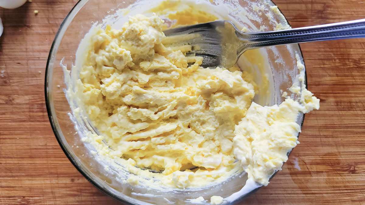 Eggs mixed with the other ingredients.
