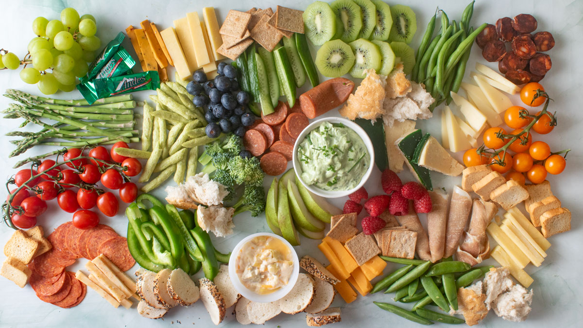 St. Patrick's Day charcuterie board with mostly green vegetables.