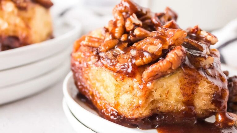 Close up of a sticky bun.