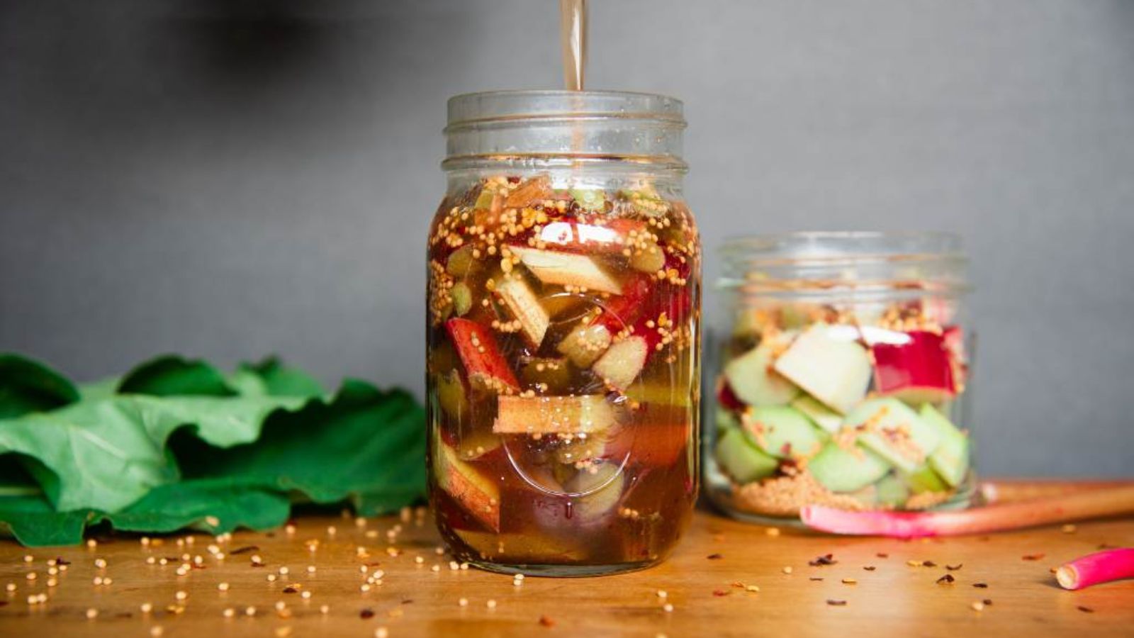 Rhubarb pickles in a jar.