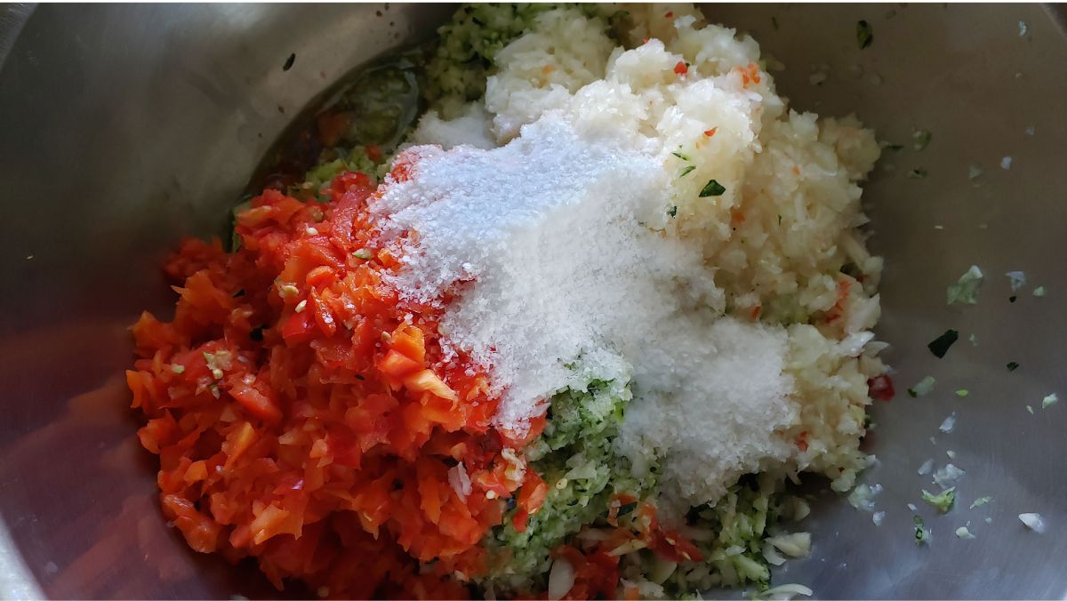 Salt added to the vegetables.