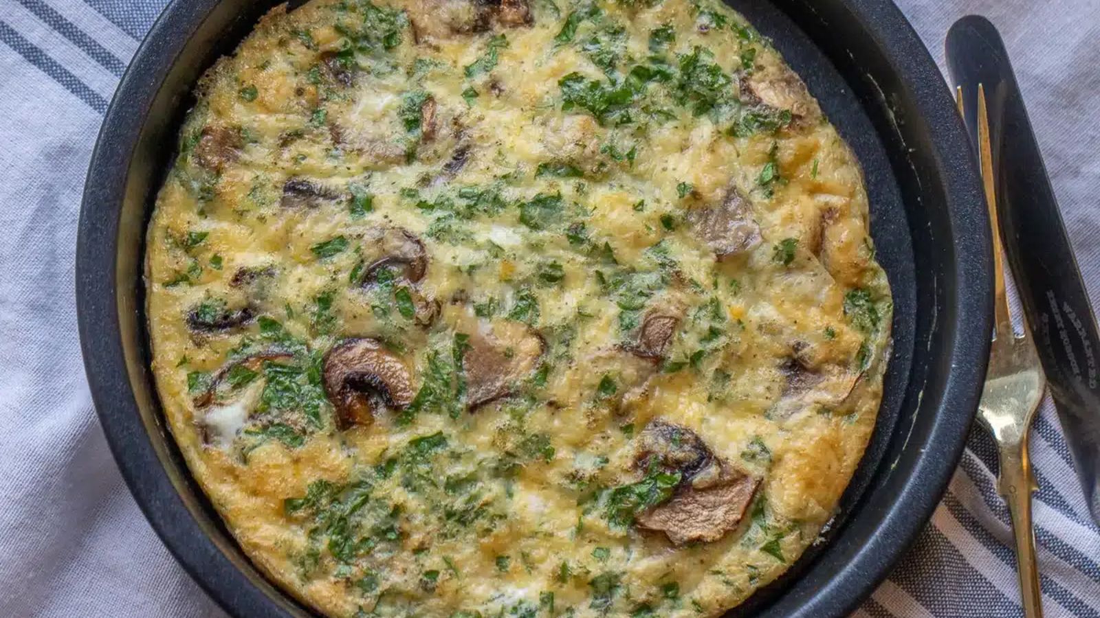 Mushroom cheese omelette close up shot.