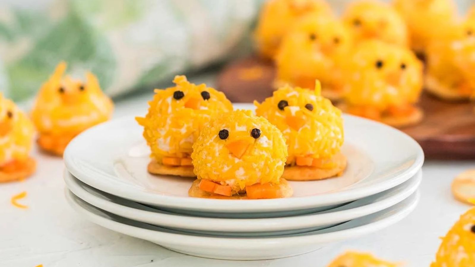 Mini chick balls on a plate.
