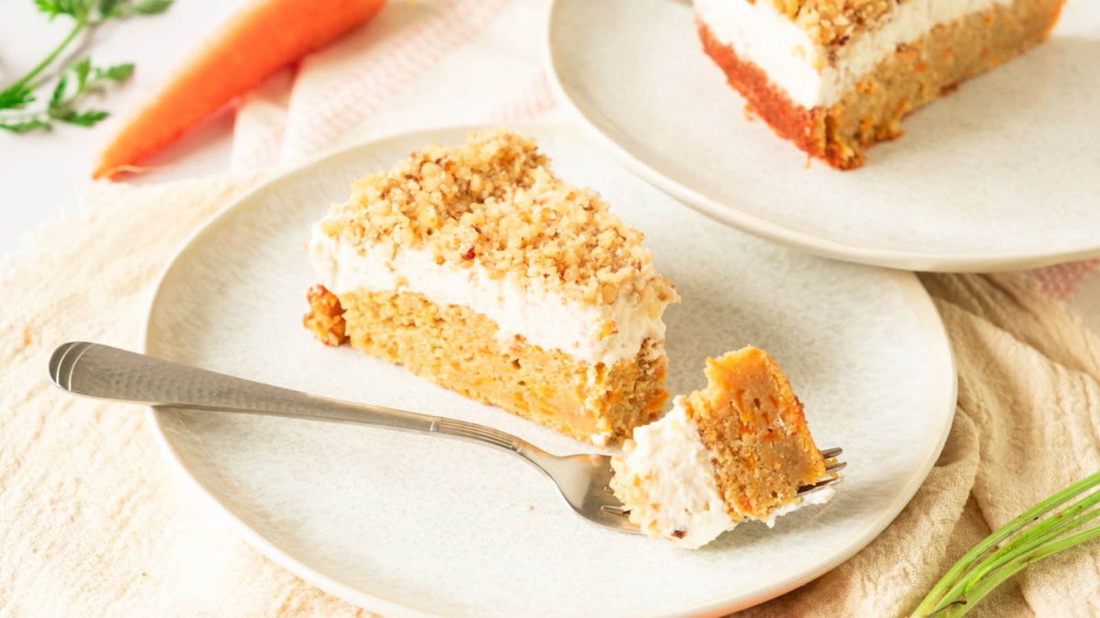 Carrot cake on a plate.