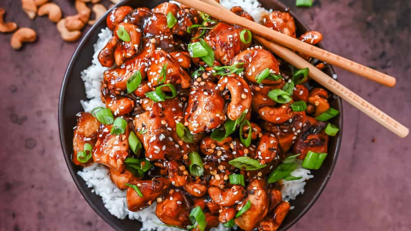 Cashew chicken on a bowl.