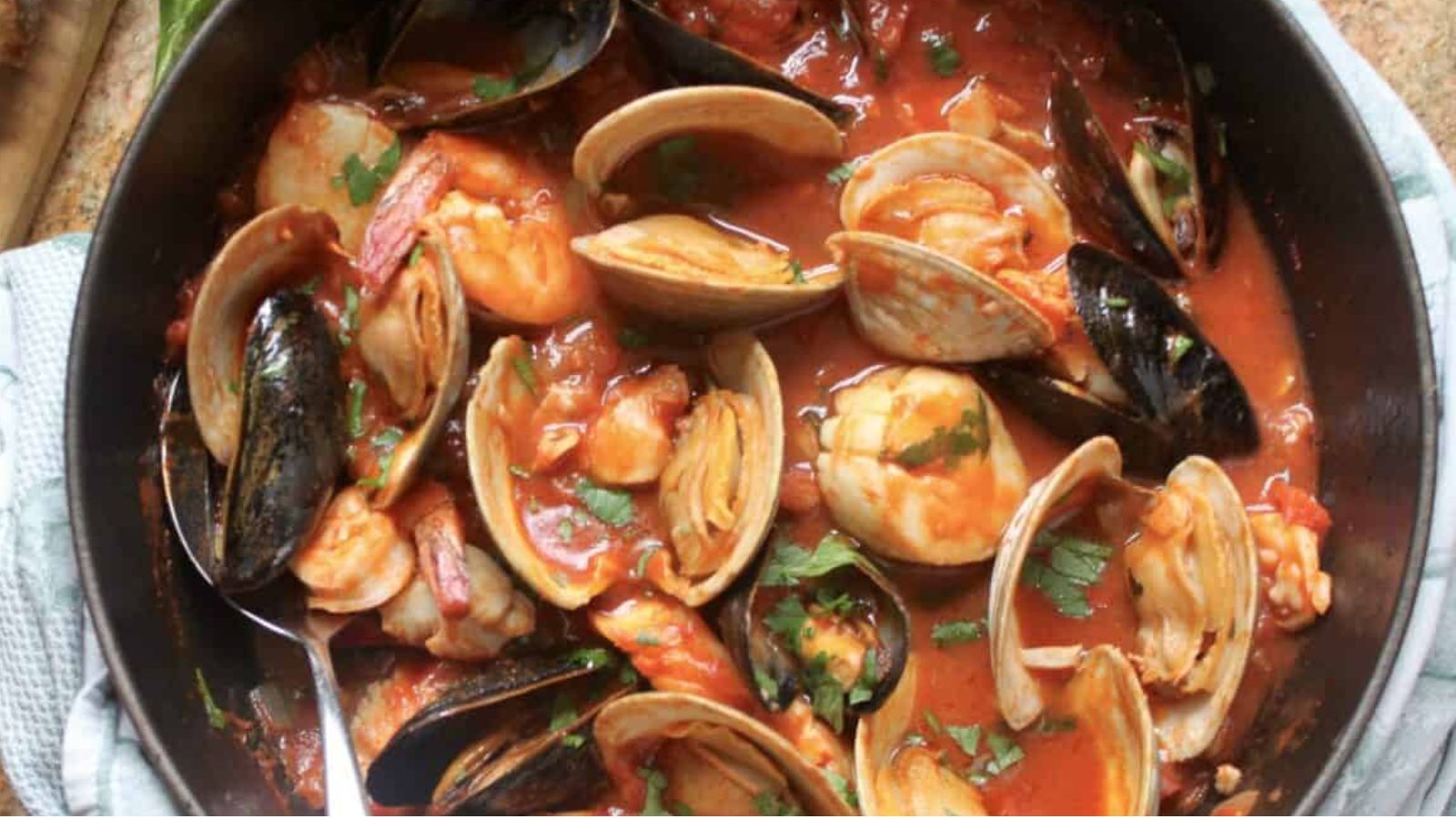 Cioppino in a pan.
