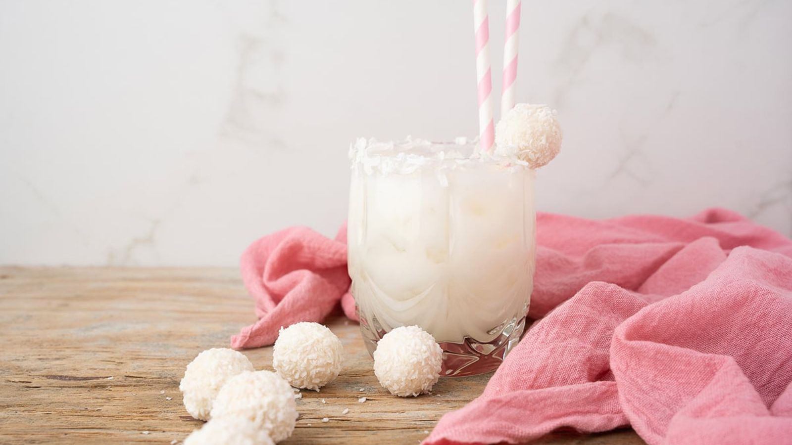 Cottontail margarita with coconut marbles.