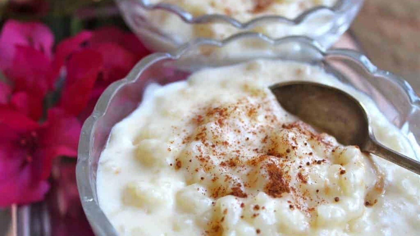 Close up shot of a rice pudding.