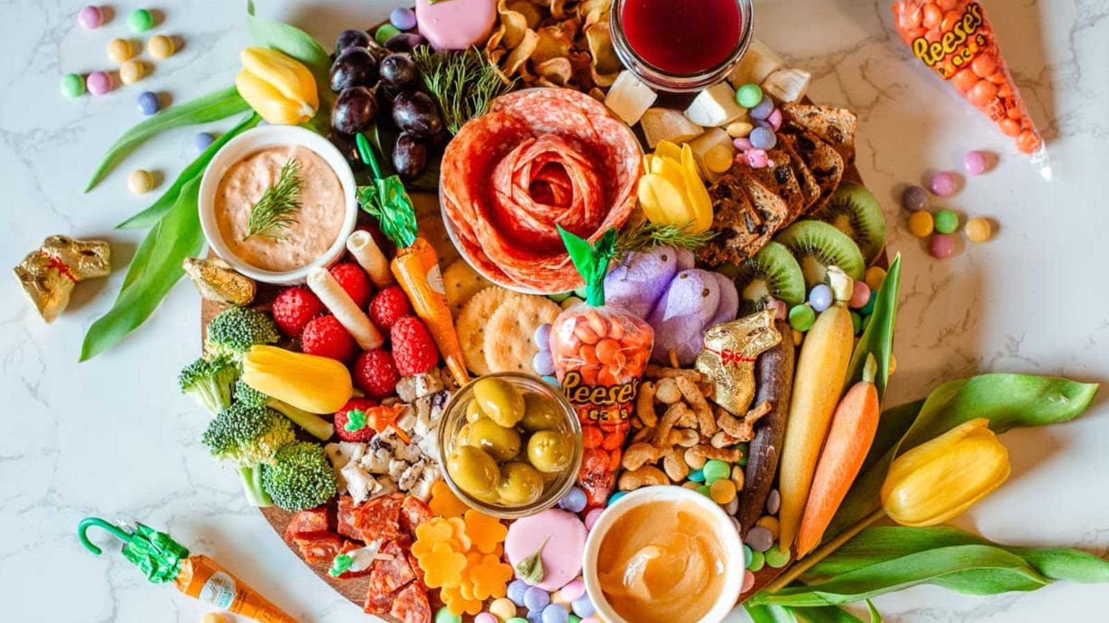 Close up shot of charcuterie board.
