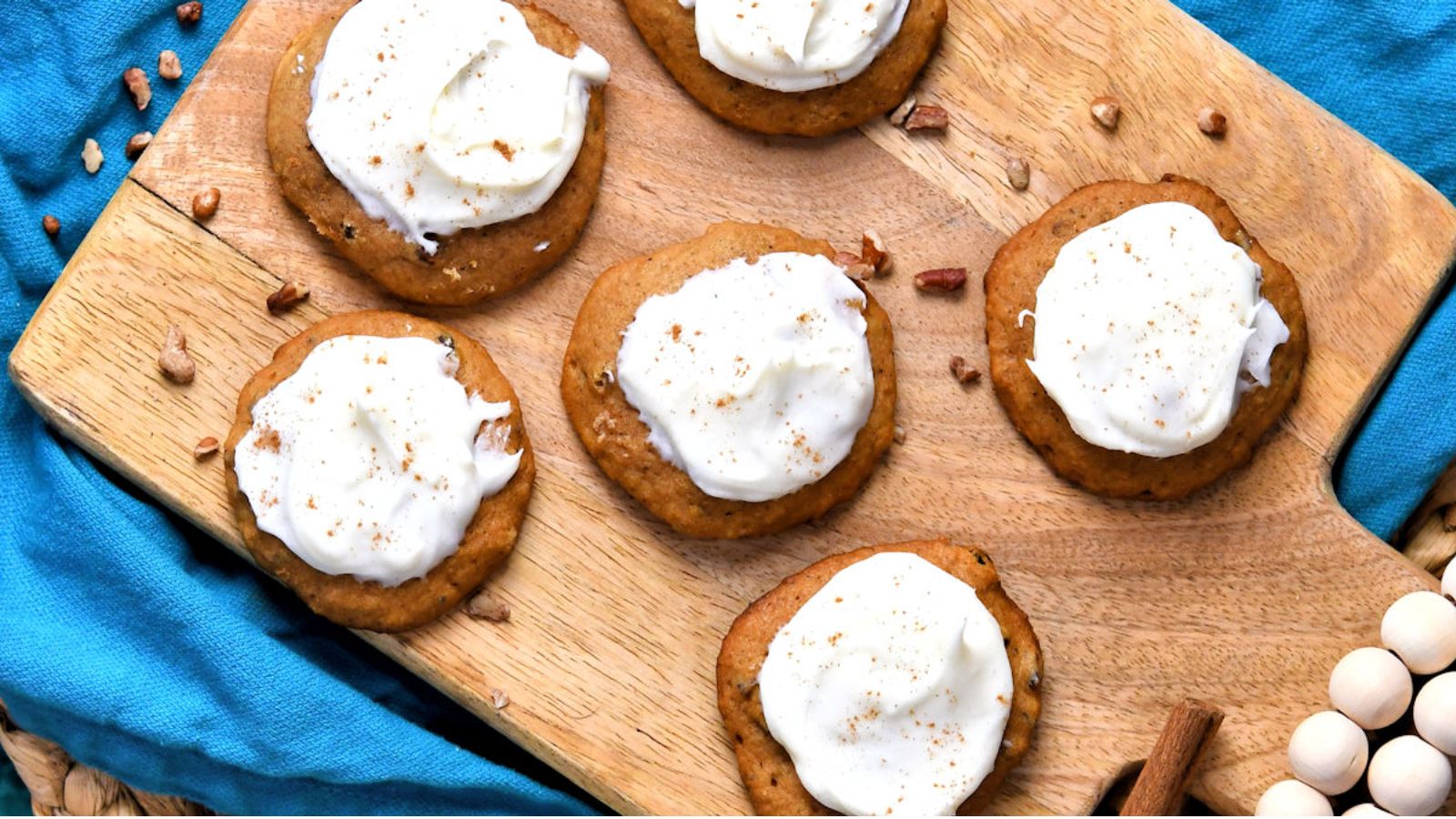 Applesauce cookies on a wooden board.