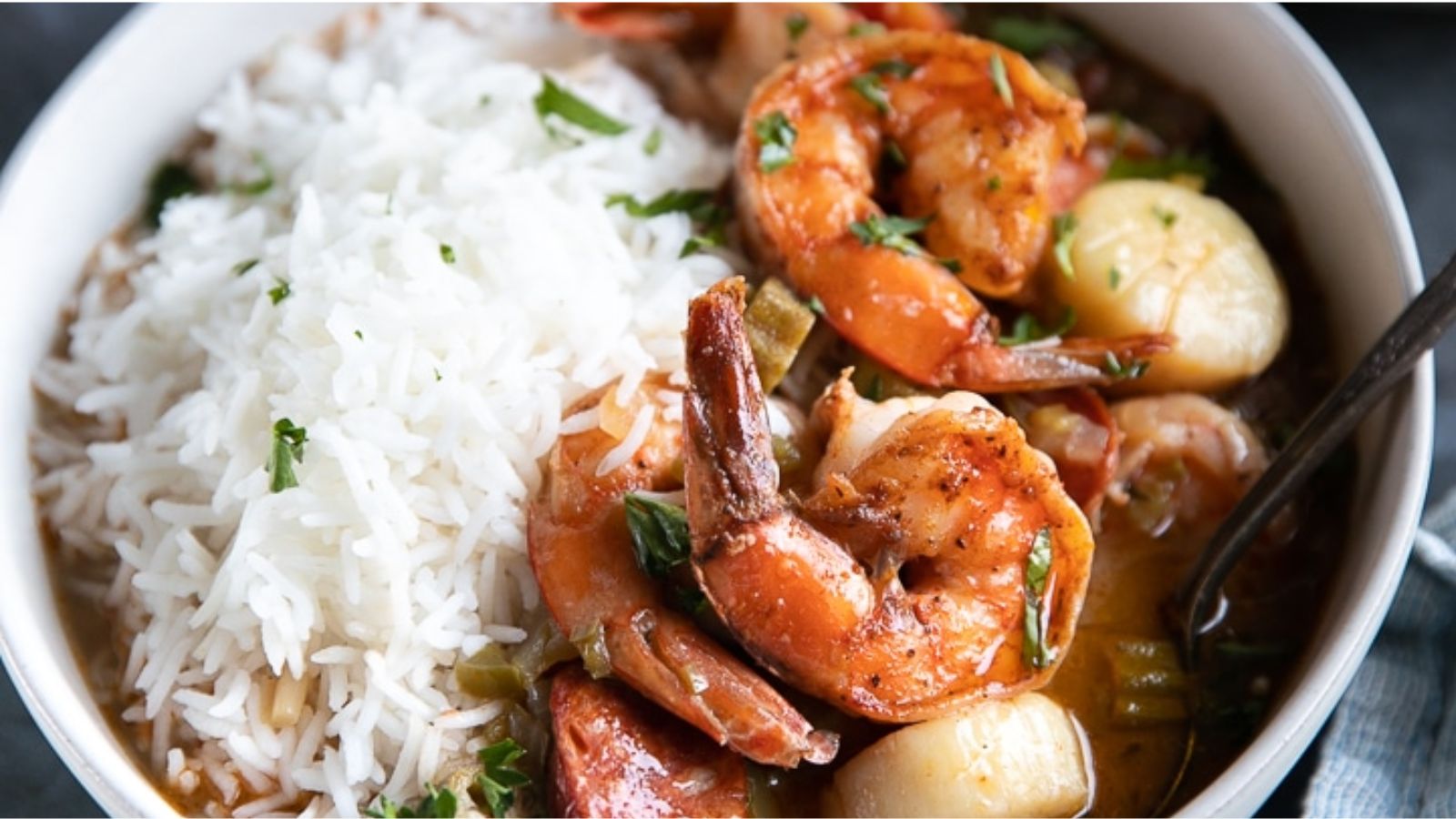 Gumbo in a bowl.