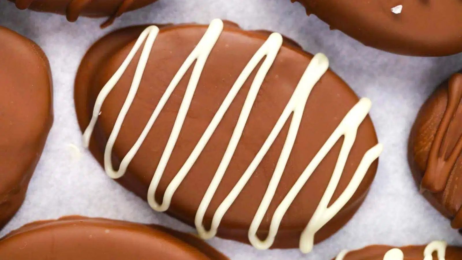Peanut butter eggs close up shot.