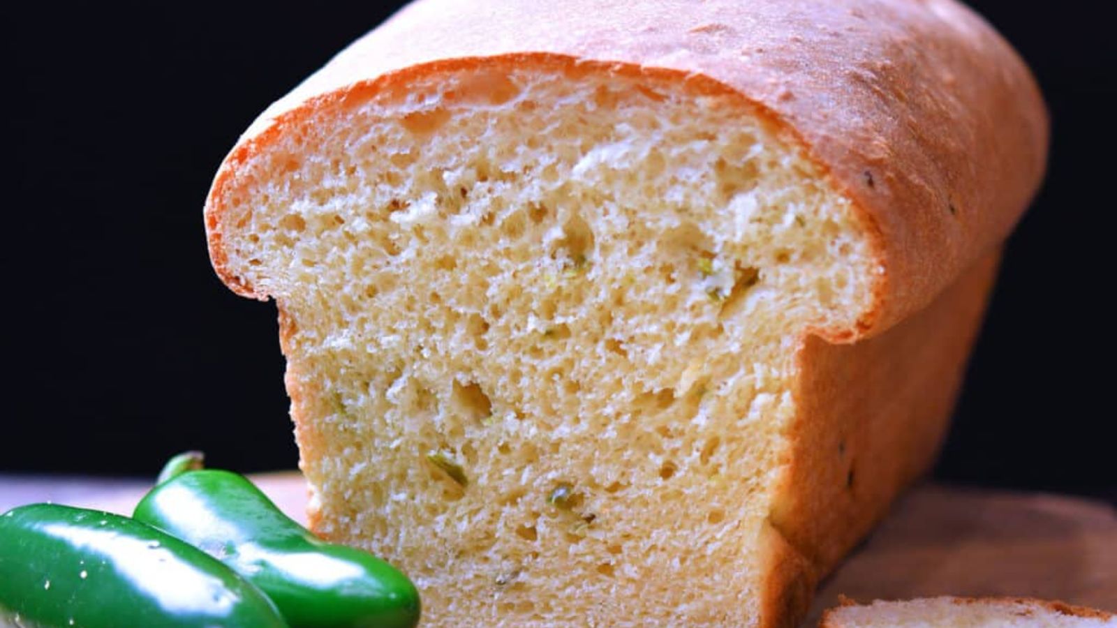 Jalapeno cheese bread close up shot.