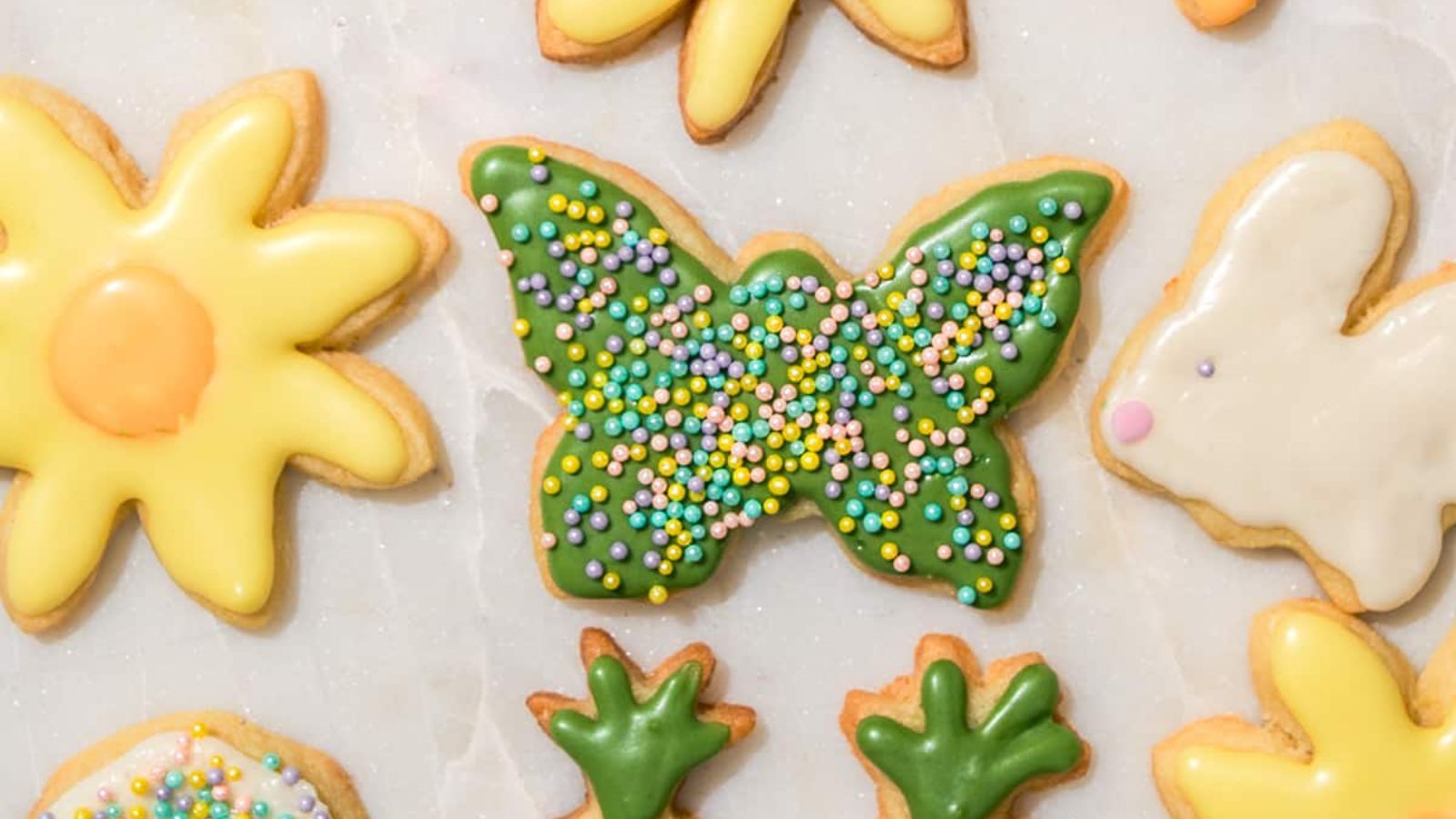 Sun, butterfly and bunny inspired lemon cookies.