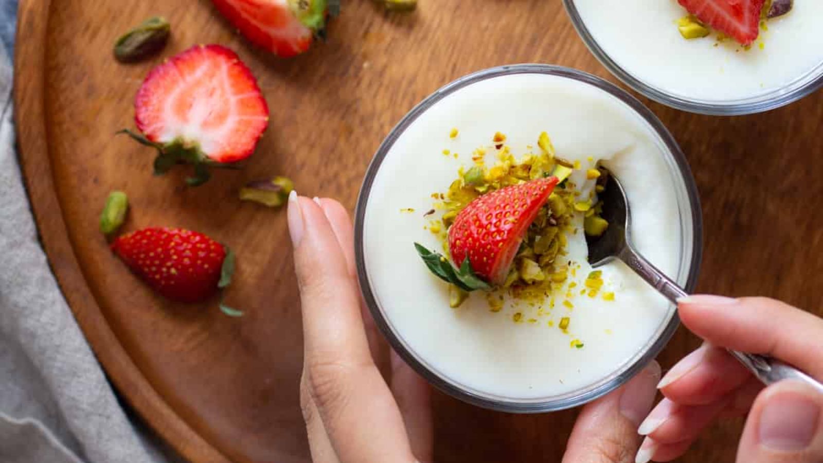 Mahalabia pudding in a glass.