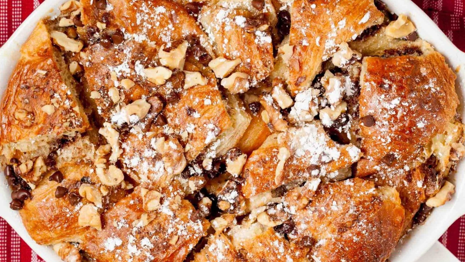 Nutella Bread Pudding on a plate.