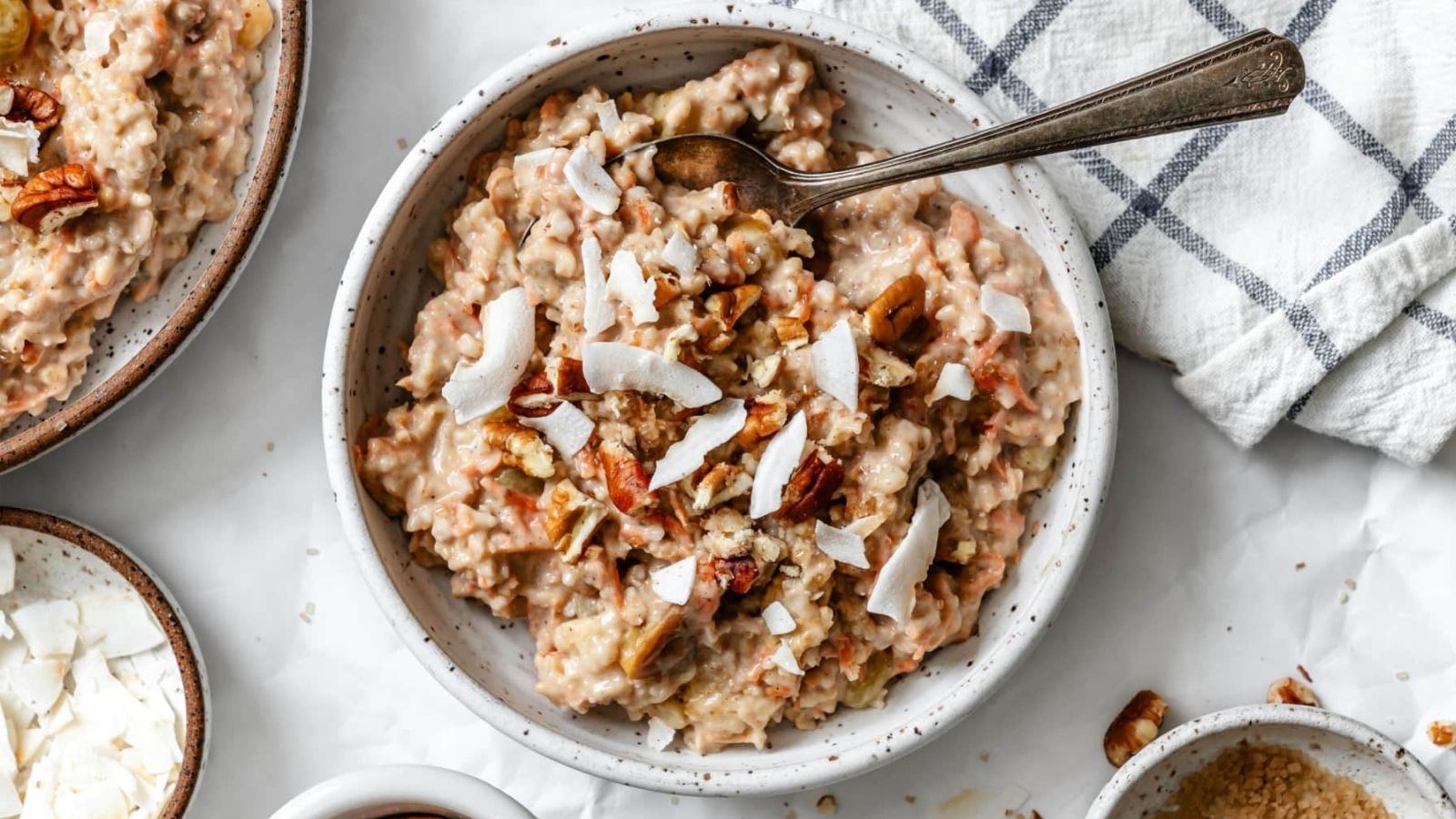 Carrot cake oatmeal in a bowl.