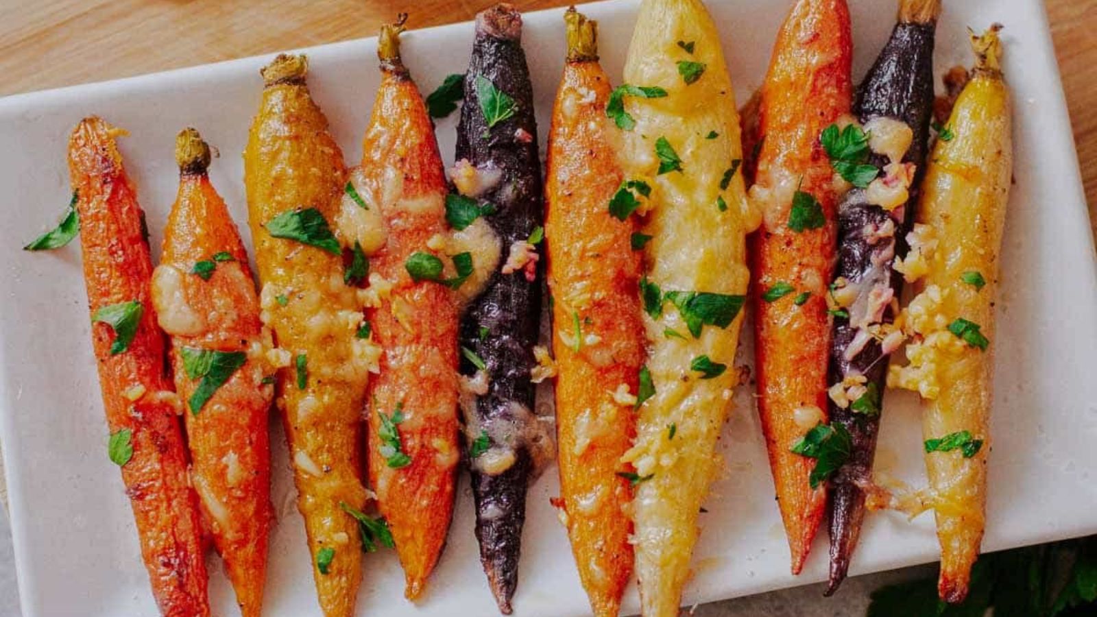 Rainbow carrots on a plate.
