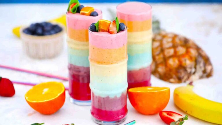 Rainbow smoothies with fruits.