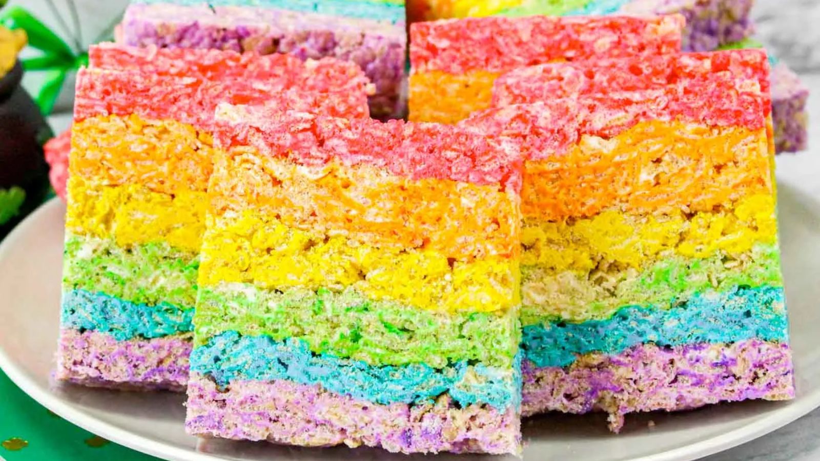 Rainbow rice krispie on a plate.