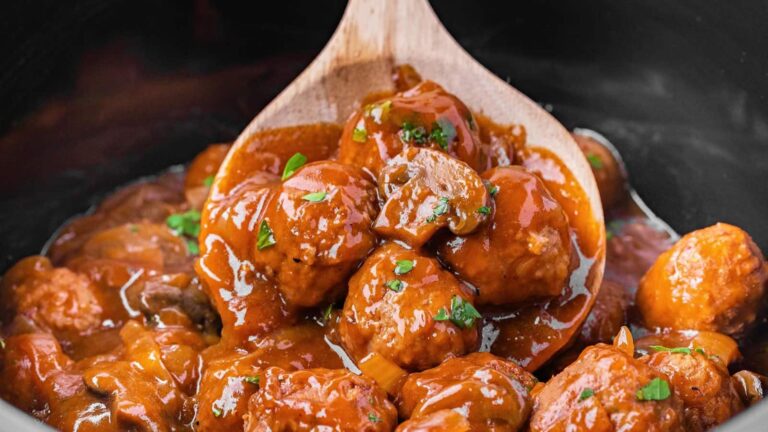 Close up shot of meatballs.