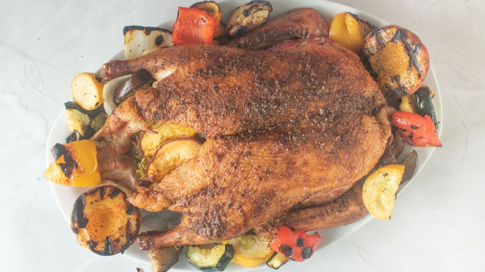 Smoked duck on a plate.