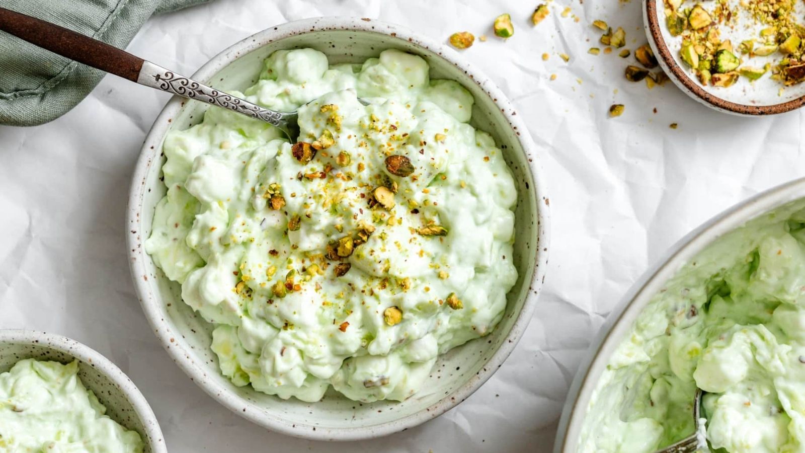 Watergate salad in a bowl.