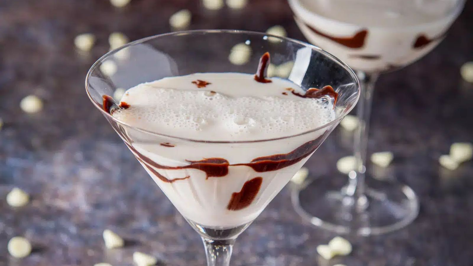 White chocolate in martini glass.