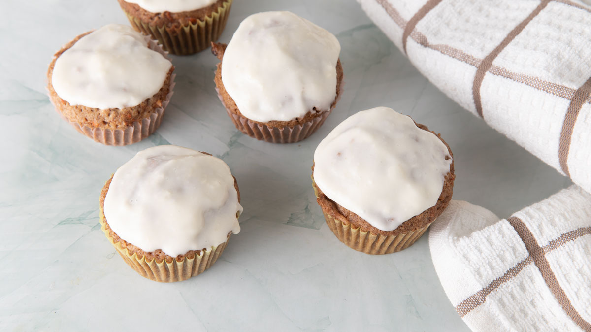 Cream Cheese frosted carrot muffins.