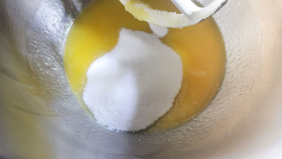 Sugar added to wet ingredients.