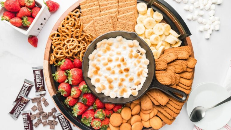 Dessert board with s'mores dip.
