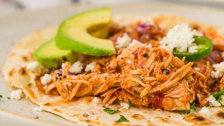 close up shot of 3-Ingredient Slow Cooker Salsa Chicken