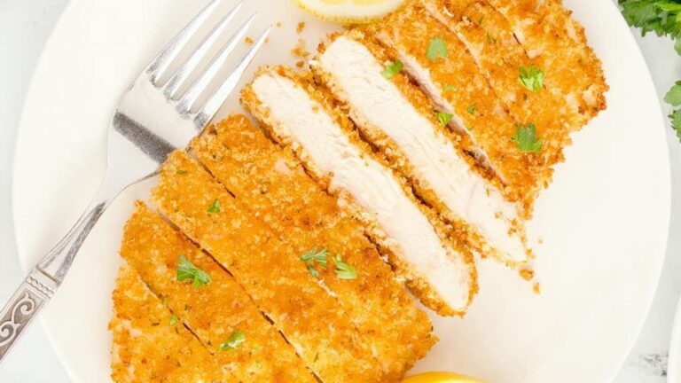 Sliced chicken on a plate.