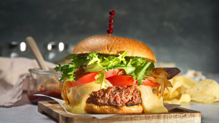 close up shot of bison burger.