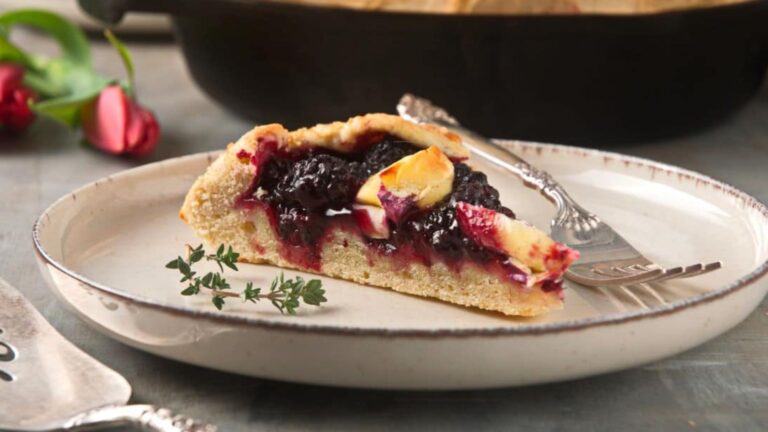 Blackberry brie galette on a plate.