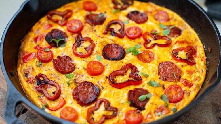Chorizo fritata in skillet pan.
