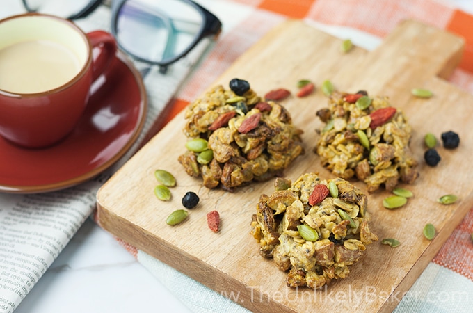 Breakfast cookies on a wooden board.