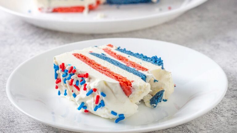 A slice of ice cream sandwich cake on a plate.