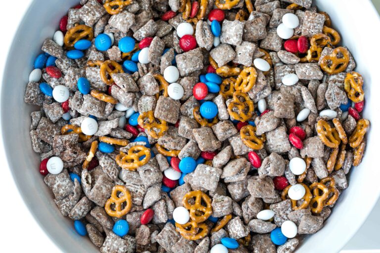 Patriotic Puppy chow chex mix.