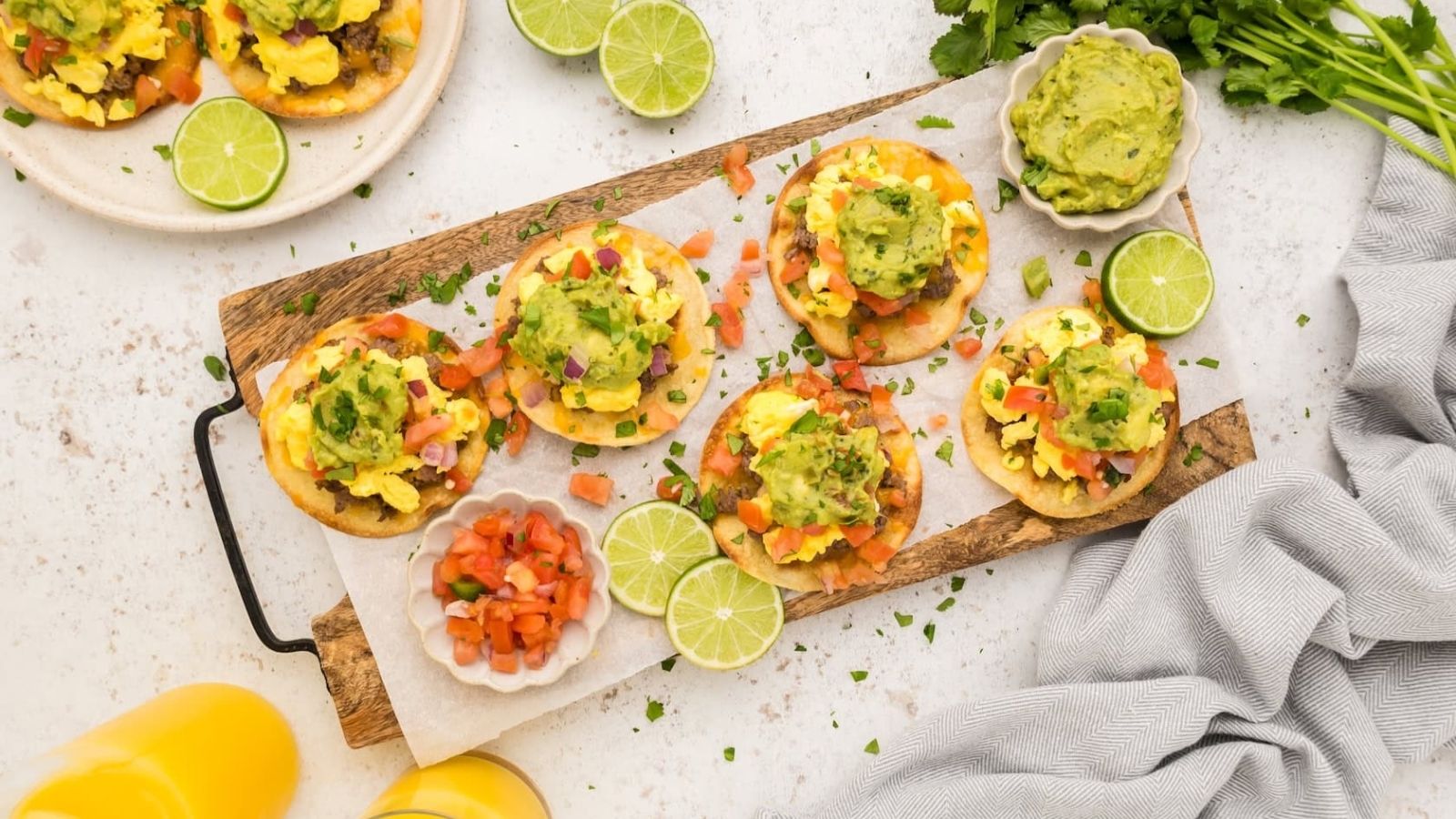 Top view shot of breakfast tostada.