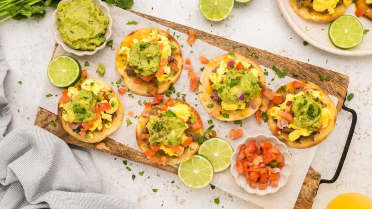 Top view shot of Breakfast Tostadas.