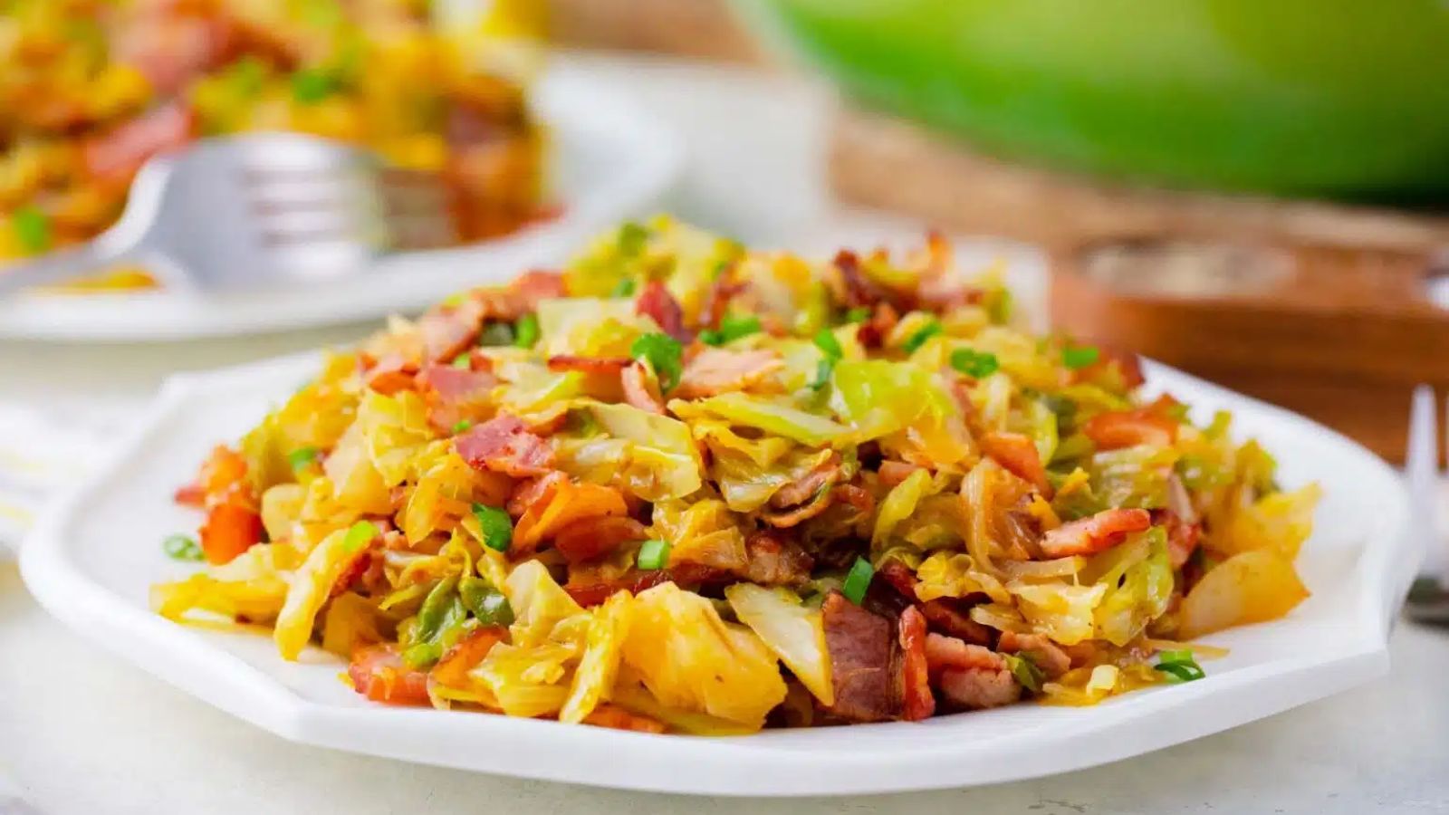 Bacon Fried Cabbage on a plate.
