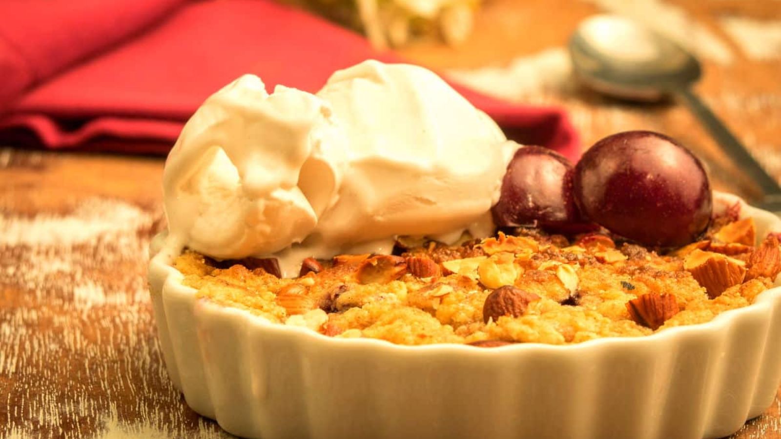 close up shot of Easy Plum Pie Crumble.